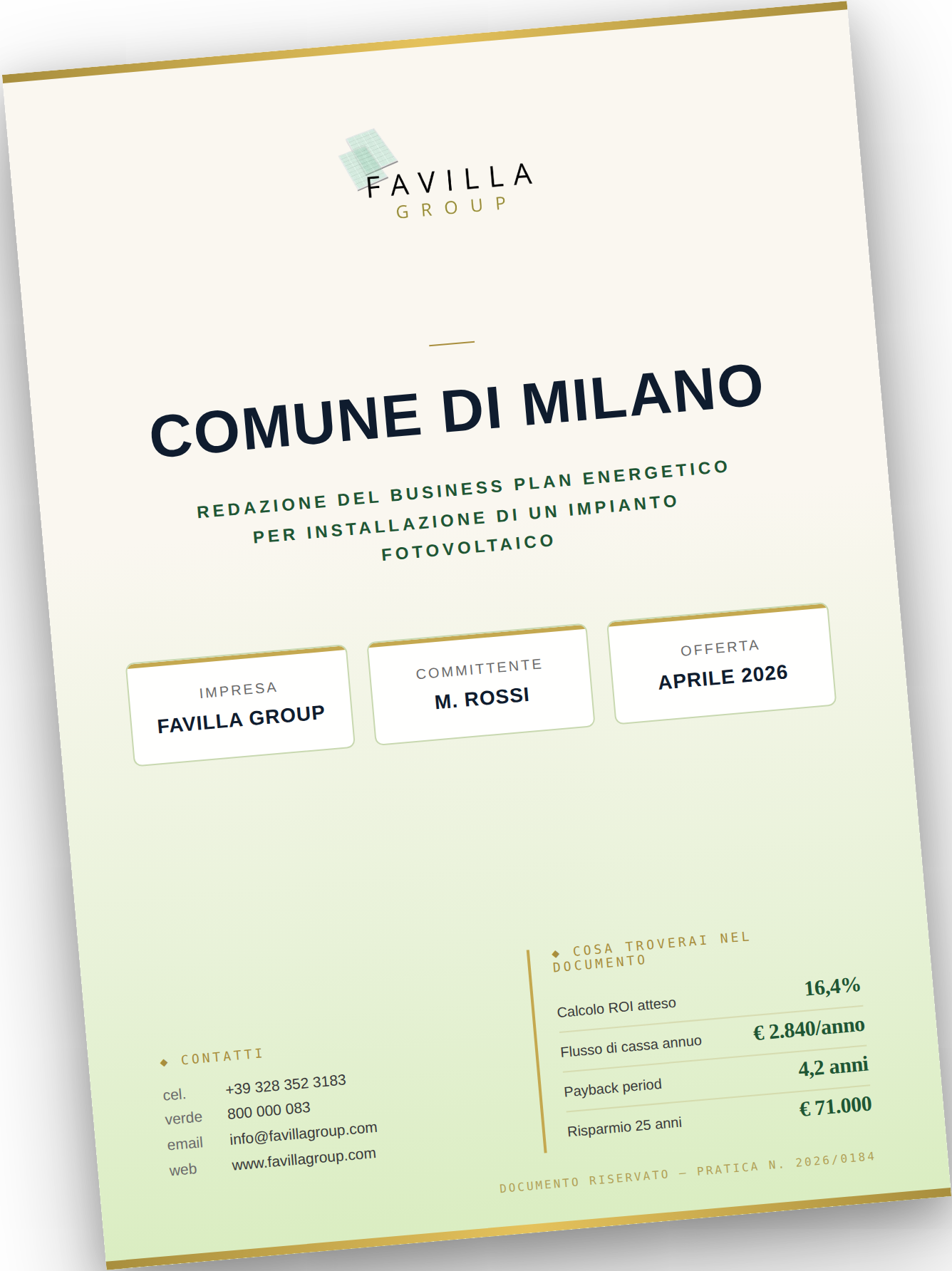Esempio copertina Business Plan Favilla Group